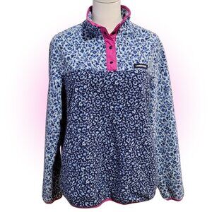 SUPER SOFT LANDS' END BLUE WHITE CHEETAH PRINT 1/4 ZIP PULLOVER EUC M 10 12